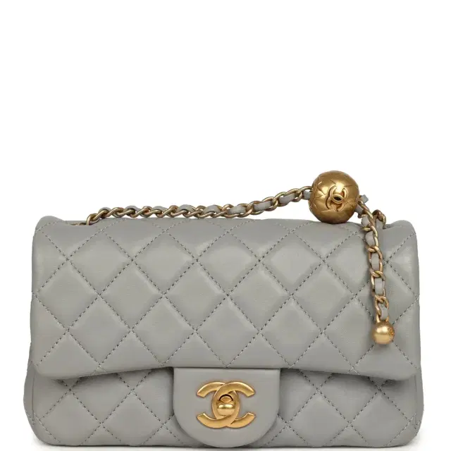 Chanel Pre-owned Chanel Mini Pearl Crush Rectangular Flap Bag Grey Lambskin Brushed Gold Hardware