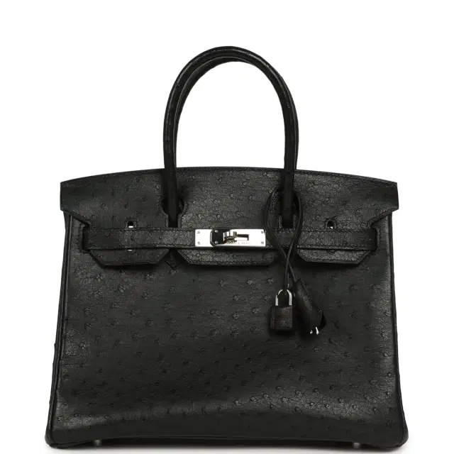 HERMÈS Pre-owned Hermes Birkin 30 Black Ostrich Palladium Hardware