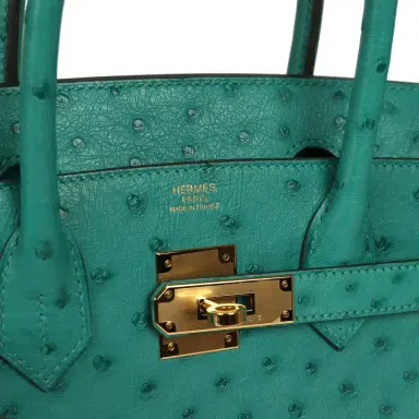 HERMÈS Pre-owned Hermes Birkin 30 Vert Verone Ostrich Gold Hardware | Thumbnail 7 HERMÈS Pre-owned Hermes Birkin 30 Vert Verone Ostrich Gold Hardware | Thumbnail 7