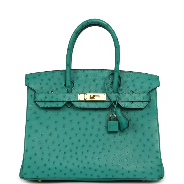 HERMÈS Pre-owned Hermes Birkin 30 Vert Verone Ostrich Gold Hardware