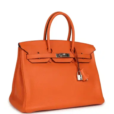 HERMÈS Pre-owned Hermes Birkin 35 Orange Clemence Palladium Hardware | Thumbnail 2 HERMÈS Pre-owned Hermes Birkin 35 Orange Clemence Palladium Hardware | Thumbnail 2