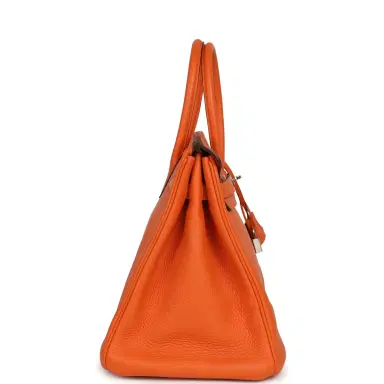 HERMÈS Pre-owned Hermes Birkin 35 Orange Clemence Palladium Hardware | Thumbnail 3 HERMÈS Pre-owned Hermes Birkin 35 Orange Clemence Palladium Hardware | Thumbnail 3