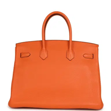 HERMÈS Pre-owned Hermes Birkin 35 Orange Clemence Palladium Hardware | Thumbnail 4 HERMÈS Pre-owned Hermes Birkin 35 Orange Clemence Palladium Hardware | Thumbnail 4