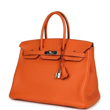 HERMÈS Pre-owned Hermes Birkin 35 Orange Clemence Palladium Hardware | Thumbnail 5 HERMÈS Pre-owned Hermes Birkin 35 Orange Clemence Palladium Hardware | Thumbnail 5