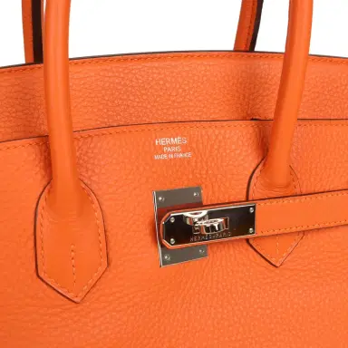 HERMÈS Pre-owned Hermes Birkin 35 Orange Clemence Palladium Hardware | Thumbnail 7 HERMÈS Pre-owned Hermes Birkin 35 Orange Clemence Palladium Hardware | Thumbnail 7