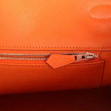 HERMÈS Pre-owned Hermes Birkin 35 Orange Clemence Palladium Hardware | Thumbnail 9 HERMÈS Pre-owned Hermes Birkin 35 Orange Clemence Palladium Hardware | Thumbnail 9