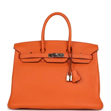 HERMÈS Pre-owned Hermes Birkin 35 Orange Clemence Palladium Hardware | Thumbnail 1 HERMÈS Pre-owned Hermes Birkin 35 Orange Clemence Palladium Hardware | Thumbnail 1