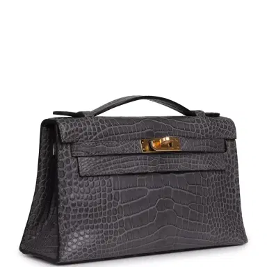 HERMÈS Pre-owned Hermes Kelly Pochette Gris Paris Matte Alligator Gold Hardware | Thumbnail 2