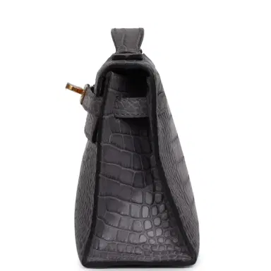 HERMÈS Pre-owned Hermes Kelly Pochette Gris Paris Matte Alligator Gold Hardware | Thumbnail 3