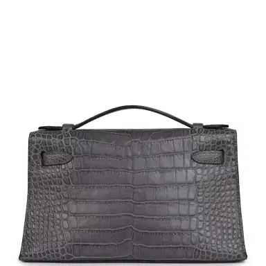 HERMÈS Pre-owned Hermes Kelly Pochette Gris Paris Matte Alligator Gold Hardware | Thumbnail 4