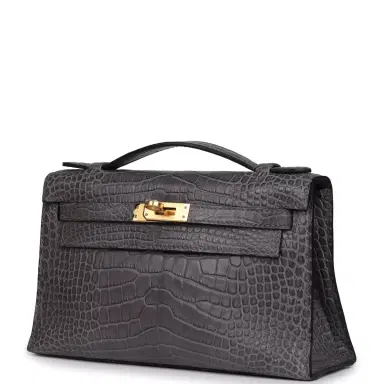 HERMÈS Pre-owned Hermes Kelly Pochette Gris Paris Matte Alligator Gold Hardware | Thumbnail 5