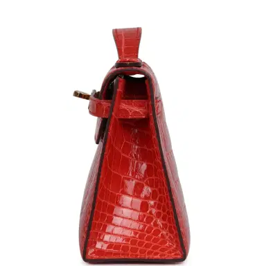 HERMÈS Pre-owned Hermes Kelly Pochette Rouge De Coeur Shiny Alligator Gold Hardware | Thumbnail 3 HERMÈS Pre-owned Hermes Kelly Pochette Rouge De Coeur Shiny Alligator Gold Hardware | Thumbnail 3