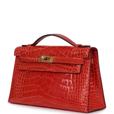 HERMÈS Pre-owned Hermes Kelly Pochette Rouge De Coeur Shiny Alligator Gold Hardware | Thumbnail 5 HERMÈS Pre-owned Hermes Kelly Pochette Rouge De Coeur Shiny Alligator Gold Hardware | Thumbnail 5