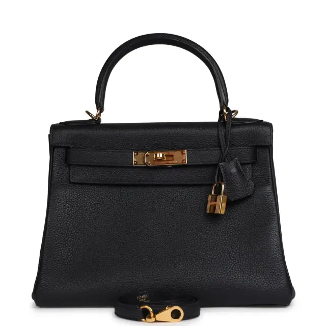 HERMÈS Pre-owned Hermes Kelly Retourne 28 Bleu Nuit Togo Gold Hardware
