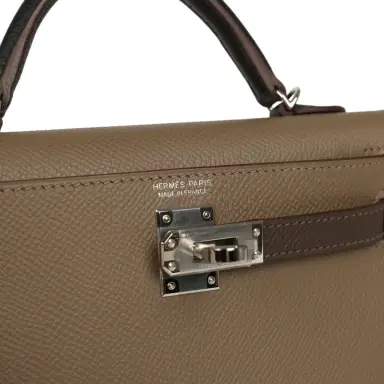 HERMÈS Pre-owned Hermes Kelly Sellier 20 Tri-color Etoupe, Ecorce, Black Epsom Palladium Hardware | Thumbnail 7