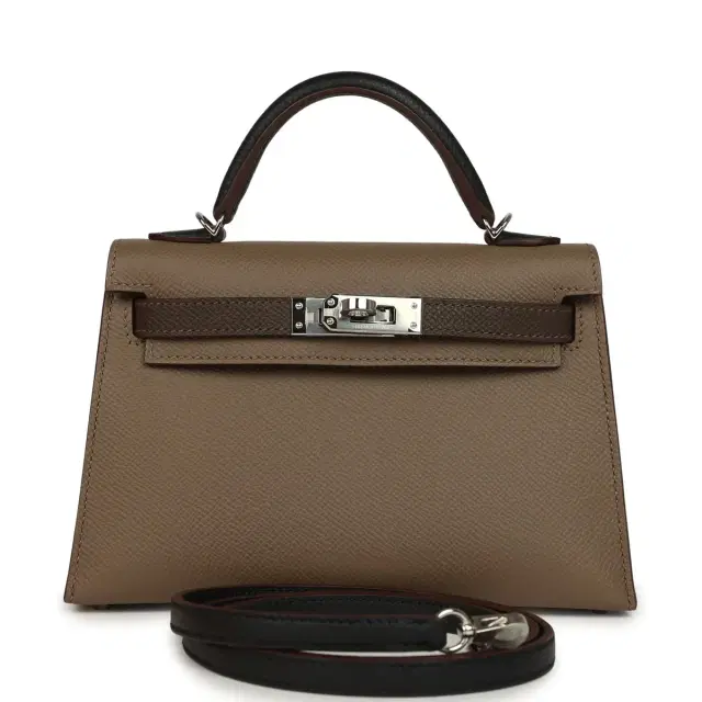 HERMÈS Pre-owned Hermes Kelly Sellier 20 Tri-color Etoupe, Ecorce, Black Epsom Palladium Hardware