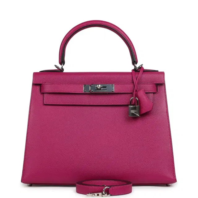 HERMÈS Pre-owned Hermes Kelly Sellier 28 Rose Pourpre Epsom Palladium Hardware