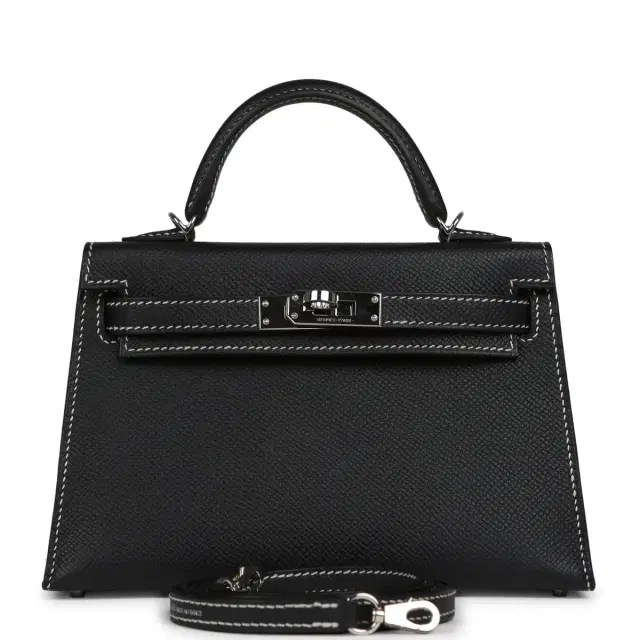 HERMÈS Pre-owned Hermes Special Order (HSS) Kelly Sellier 20 Black Verso Epsom Palladium Hardware