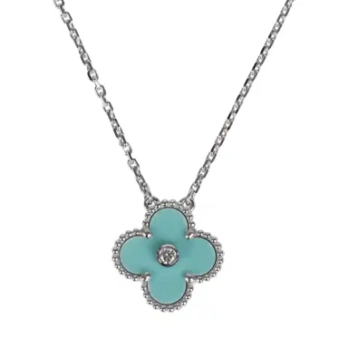 Van Cleef & Arpels Van Cleef & Arpels 2022 Holiday Vintage Alhambra Pendant Necklace Light Green Celadon Sevres Porcelain & Diamonds White Gold | Thumbnail 2