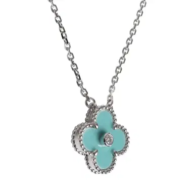 Van Cleef & Arpels Van Cleef & Arpels 2022 Holiday Vintage Alhambra Pendant Necklace Light Green Celadon Sevres Porcelain & Diamonds White Gold | Thumbnail 3