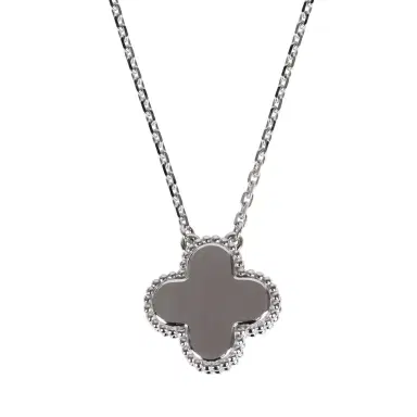 Van Cleef & Arpels Van Cleef & Arpels 2022 Holiday Vintage Alhambra Pendant Necklace Light Green Celadon Sevres Porcelain & Diamonds White Gold | Thumbnail 4