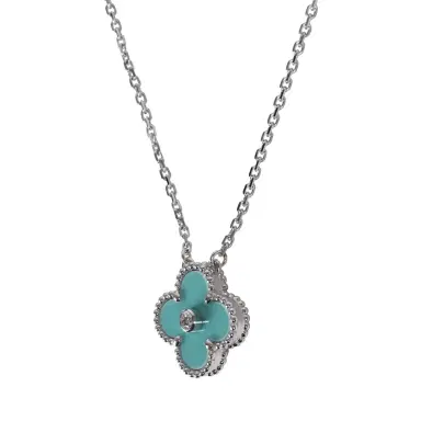 Van Cleef & Arpels Van Cleef & Arpels 2022 Holiday Vintage Alhambra Pendant Necklace Light Green Celadon Sevres Porcelain & Diamonds White Gold | Thumbnail 5