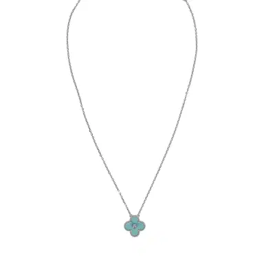 Van Cleef & Arpels Van Cleef & Arpels 2022 Holiday Vintage Alhambra Pendant Necklace Light Green Celadon Sevres Porcelain & Diamonds White Gold | Thumbnail 1