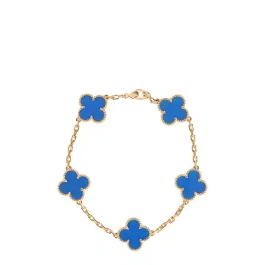 Van Cleef & Arpels Van Cleef & Arpels Vintage Alhambra 5 Motif Bracelet Blue Agate 18K Yellow Gold | Thumbnail 1 Van Cleef & Arpels Van Cleef & Arpels Vintage Alhambra 5 Motif Bracelet Blue Agate 18K Yellow Gold | Thumbnail 1