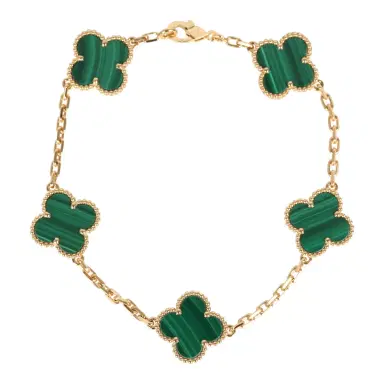 Van Cleef & Arpels Van Cleef & Arpels Vintage Alhambra 5 Motif Bracelet Malachite 18K Yellow Gold | Thumbnail 1 Van Cleef & Arpels Van Cleef & Arpels Vintage Alhambra 5 Motif Bracelet Malachite 18K Yellow Gold | Thumbnail 1