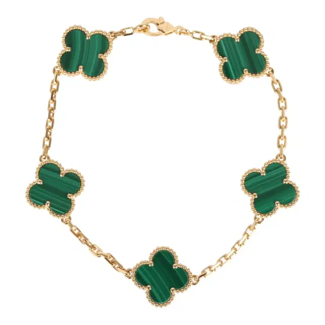 Van Cleef & Arpels Van Cleef & Arpels Vintage Alhambra 5 Motif Bracelet Malachite 18K Yellow Gold