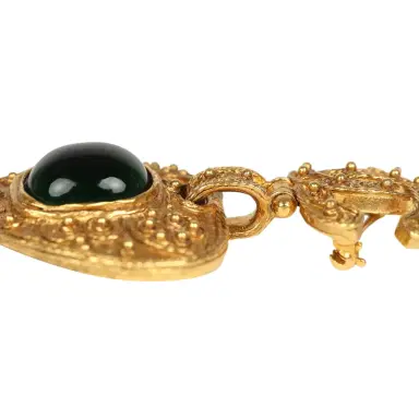 Chanel Vintage Chanel CC Dangle Gripoix Heart Brooch Green Gold Plated Hardware | Thumbnail 3