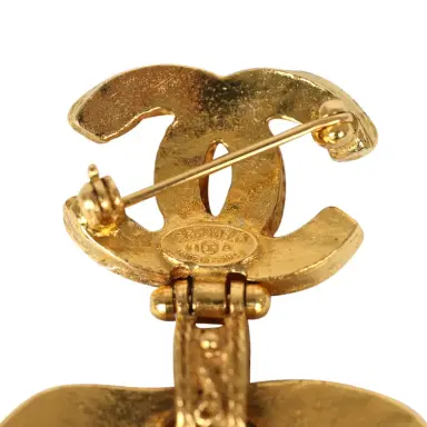 Chanel Vintage Chanel CC Dangle Gripoix Heart Brooch Green Gold Plated Hardware | Thumbnail 5