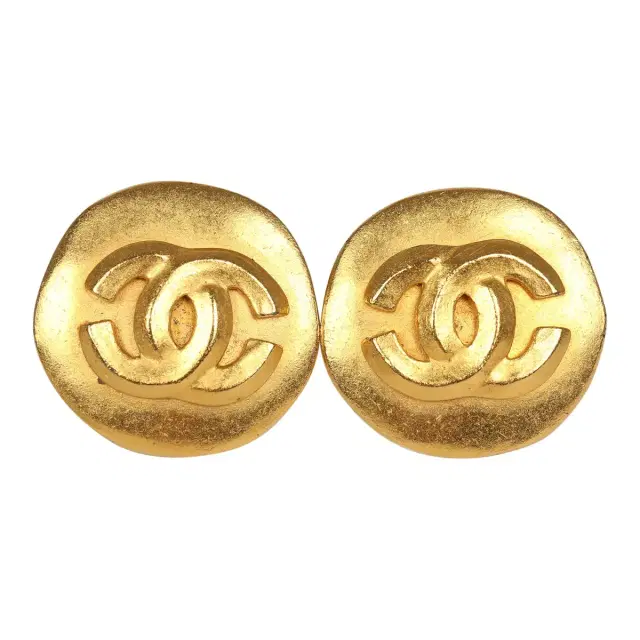 Chanel Vintage Chanel Small Round Hammered CC Earrings Gold Plated Hardware
