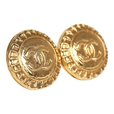 Chanel Vintage Chanel Small Round Sun Border CC Clip On Earrings Gold Plated Hardware | Thumbnail 2 Chanel Vintage Chanel Small Round Sun Border CC Clip On Earrings Gold Plated Hardware | Thumbnail 2