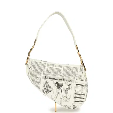 Dior Vintage Christian Dior Mini "Newspaper" Saddle Bag White, Black Leather Gold Hardware | Thumbnail 4 Dior Vintage Christian Dior Mini "Newspaper" Saddle Bag White, Black Leather Gold Hardware | Thumbnail 4