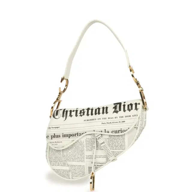 Dior Vintage Christian Dior Mini "Newspaper" Saddle Bag White, Black Leather Gold Hardware
