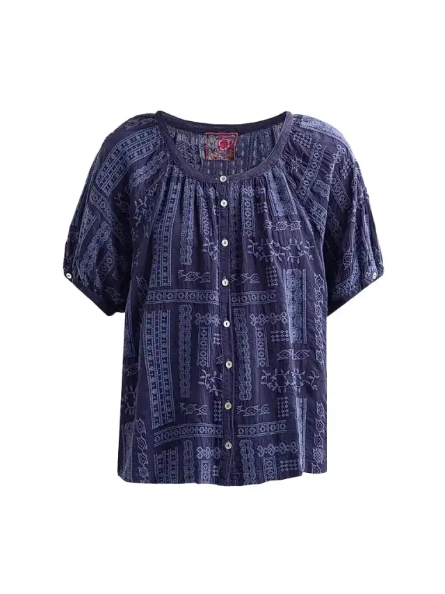 Johnny Was Women's Avah Embroidered Patchwork Blouse - Blue Night