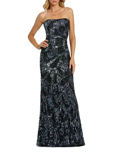 Mac Duggal Women's Sequined Petal Strapless Column Gown - Black Multi | Thumbnail 1