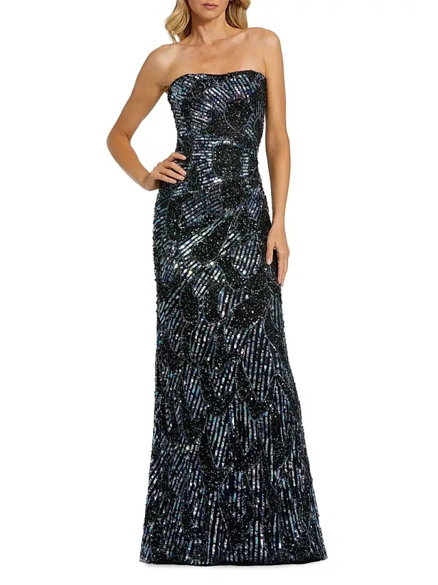 Mac Duggal Women's Sequined Petal Strapless Column Gown - Black Multi