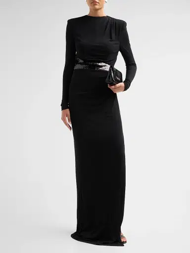 Ramy Brook Women's Samantha Sequin-Belt Gown - Black - Size 16 | Thumbnail 2