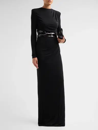 Ramy Brook Women's Samantha Sequin-Belt Gown - Black - Size 16 | Thumbnail 4