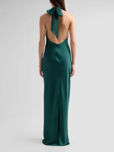 Ramy Brook Women's Tatiana High-Neck Satin Gown - Deep Emerald | Thumbnail 3
