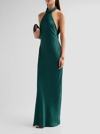 Ramy Brook Women's Tatiana High-Neck Satin Gown - Deep Emerald | Thumbnail 4
