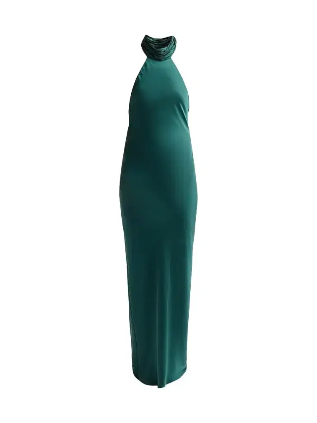 Women's Tatiana High-Neck Satin Gown - Deep Emerald