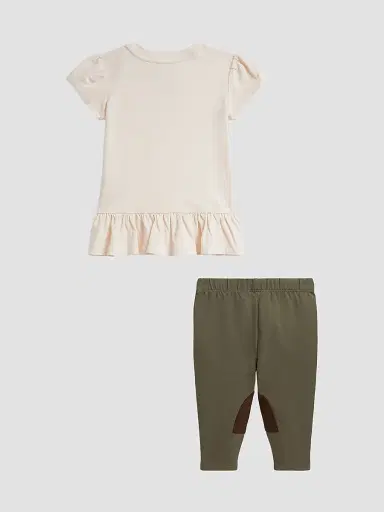Polo Ralph Lauren Baby Girl's 2-Piece Polo Bear Peplum T-Shirt & Leggings Set - Estate Cream 9 Months | Thumbnail 2