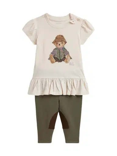 Polo Ralph Lauren Baby Girl's 2-Piece Polo Bear Peplum T-Shirt & Leggings Set - Estate Cream 9 Months | Thumbnail 1