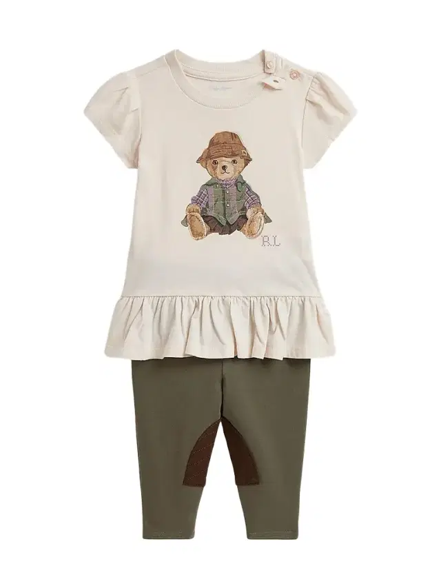 Baby Girl's 2-Piece Polo Bear Peplum T-Shirt & Leggings Set - Estate Cream 9 Months