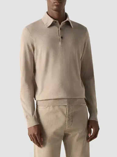 ZEGNA Men's Cashseta Polo Shirt - Light Taupe | Thumbnail 3