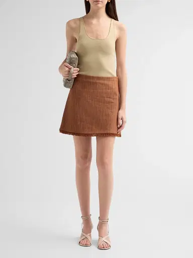 PRABAL GURUNG Women's Denim Fringe Miniskirt - Brown | Thumbnail 2