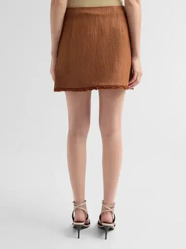 PRABAL GURUNG Women's Denim Fringe Miniskirt - Brown | Thumbnail 3